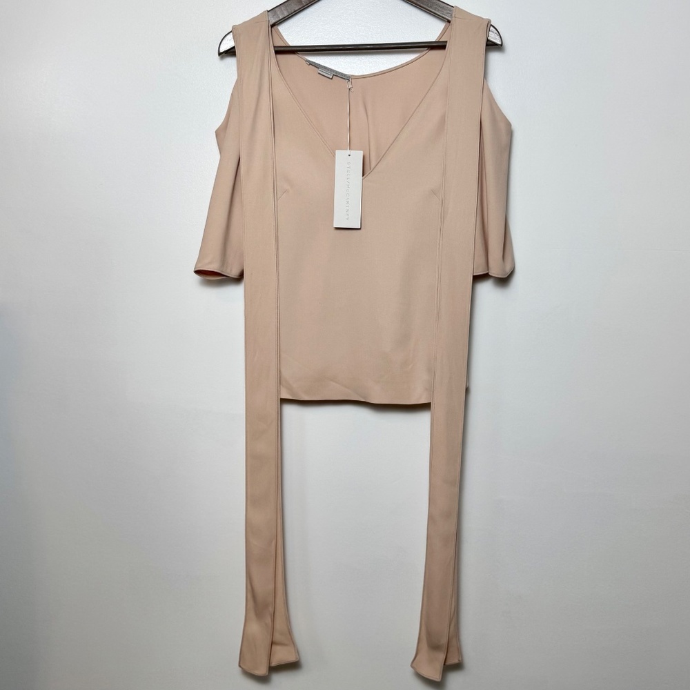 NWT STELLA McCARTNEY Blush Pink V-Neck Blouse Cold Shoulder w Ties, Size S / 4 - Picture 8 of 13